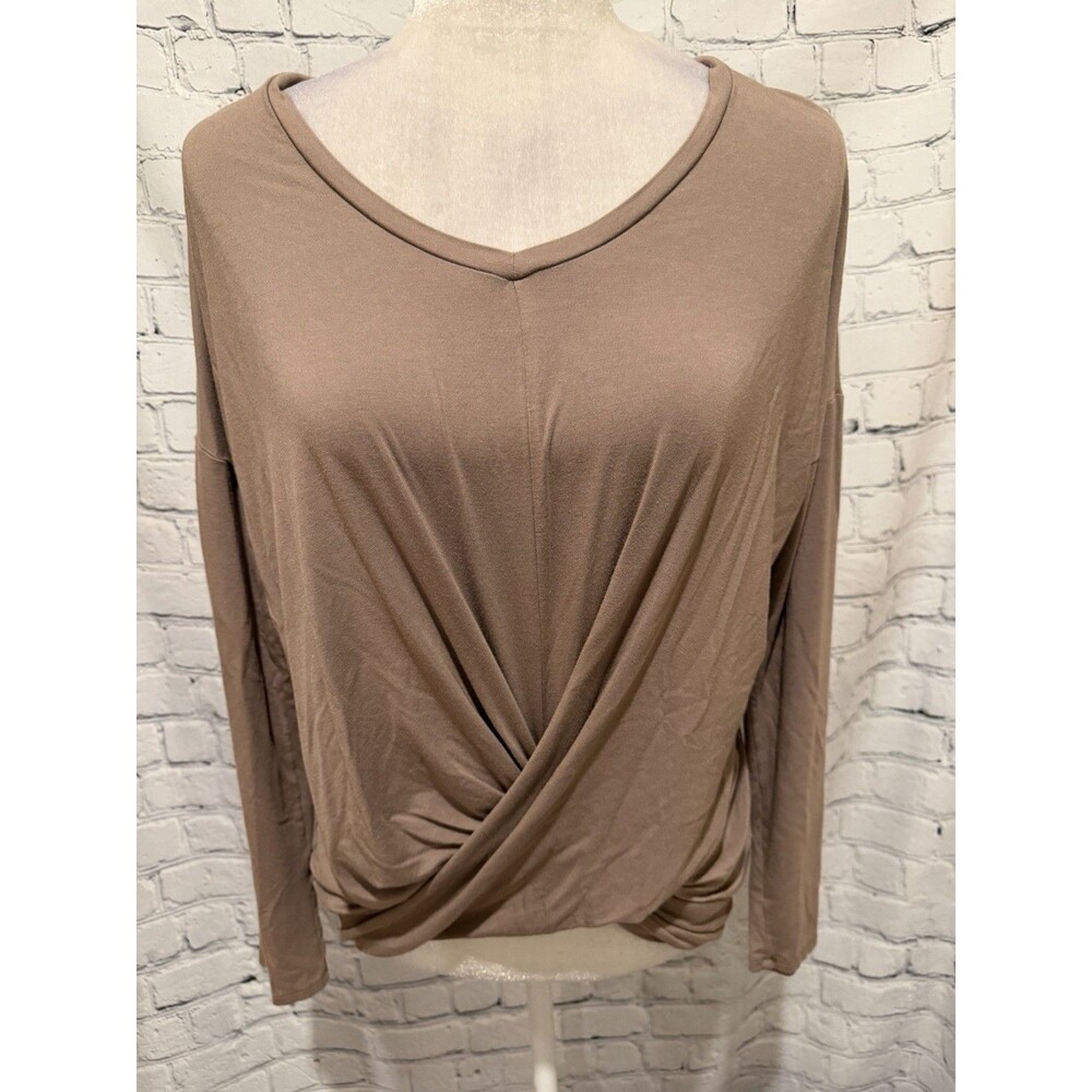 Express Relaxed Tee Jersey Twist Front Long Sleeve top Knotted Front Size Small